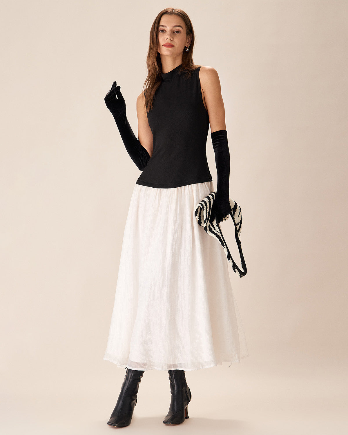 Black Contrasting Knit Ribbed Maxi Dress - Threadford