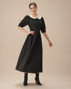 Black Contrasting Puffed Sleeve Maxi Dress - Threadford