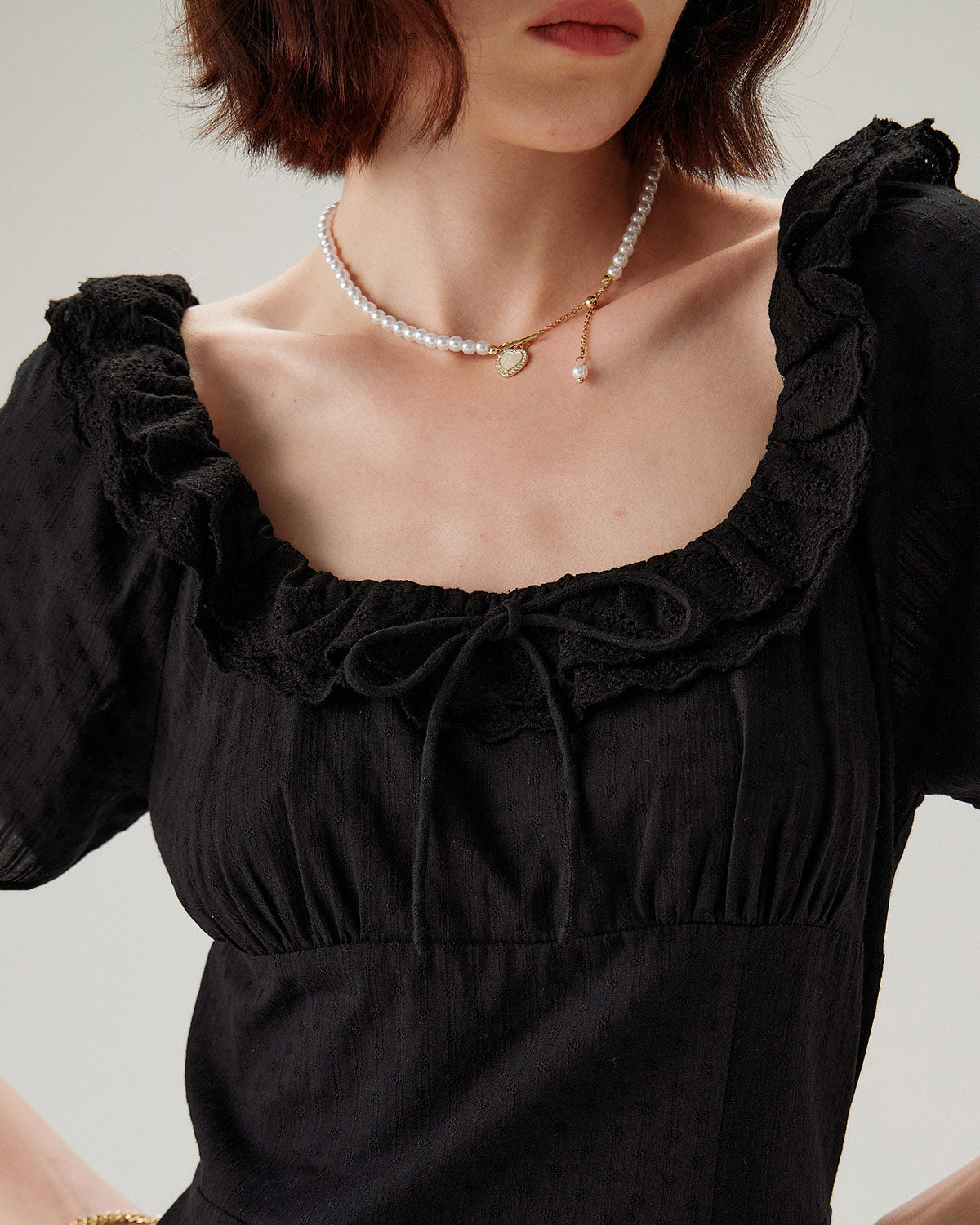 Black Embroidery Puffed Sleeve Maxi Dress - Threadford