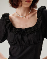 Black Embroidery Puffed Sleeve Maxi Dress - Threadford