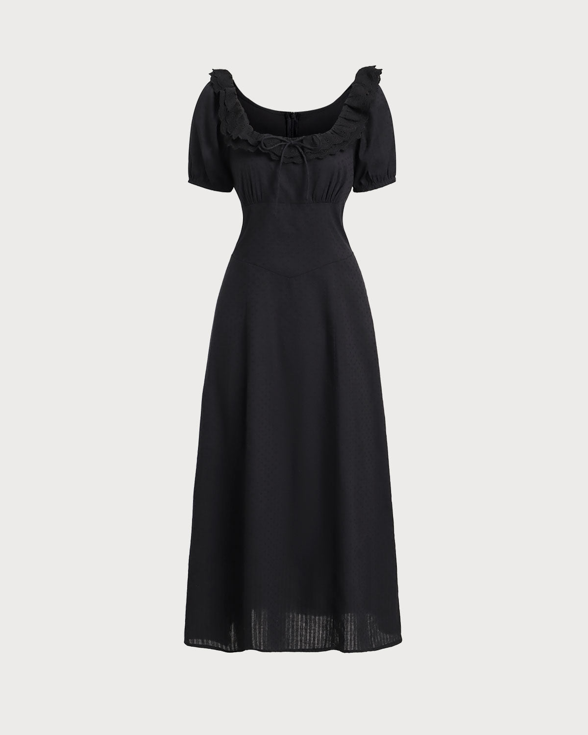 Black Embroidery Puffed Sleeve Maxi Dress - Threadford
