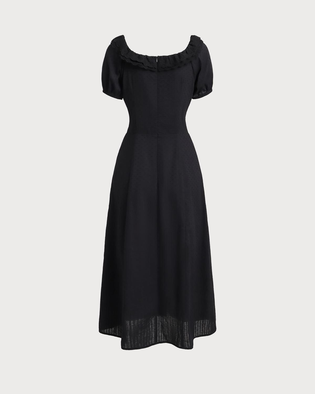 Black Embroidery Puffed Sleeve Maxi Dress - Threadford