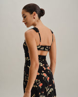 Black Floral Shirred Slip Maxi Dress - Threadford
