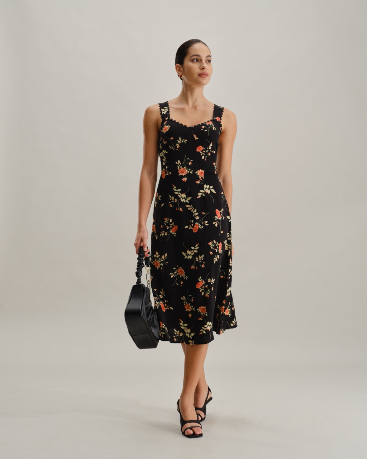 Black Floral Shirred Slip Maxi Dress - Threadford