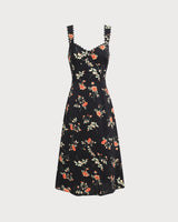 Black Floral Shirred Slip Maxi Dress - Threadford