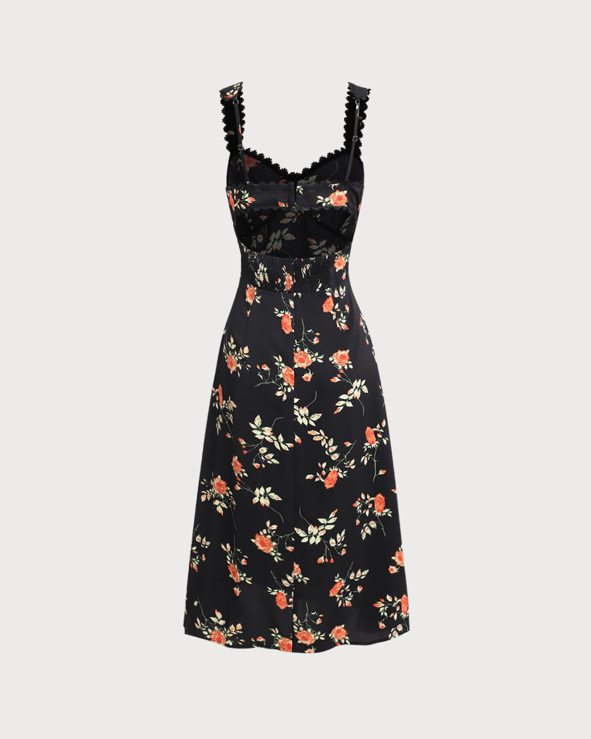 Black Floral Shirred Slip Maxi Dress - Threadford