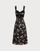 Black Floral Shirred Slip Maxi Dress - Threadford