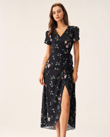 Black Floral Wrap Maxi Dress - Threadford