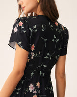 Black Floral Wrap Maxi Dress - Threadford