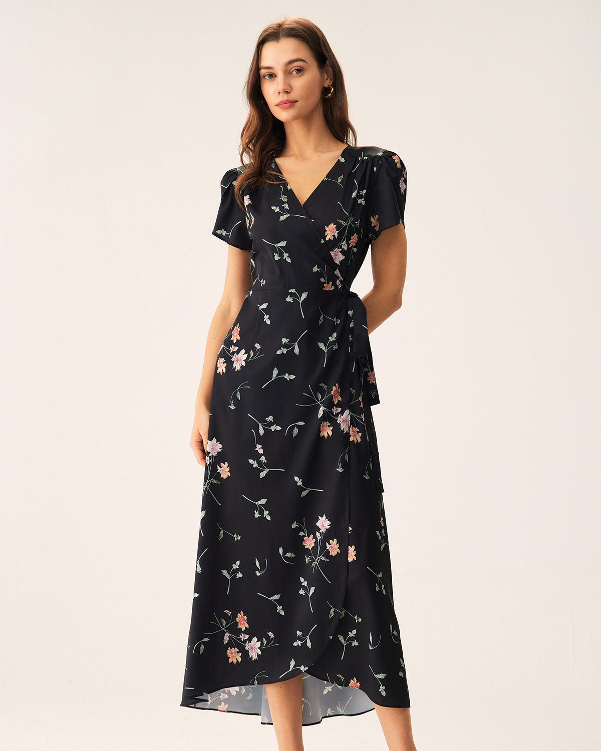 Black Floral Wrap Maxi Dress - Threadford