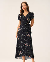 Black Floral Wrap Maxi Dress - Threadford
