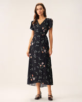 Black Floral Wrap Maxi Dress - Threadford