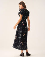 Black Floral Wrap Maxi Dress - Threadford