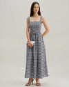 Black Plaid Square Neck Pocket Slip Maxi Dress - Threadford