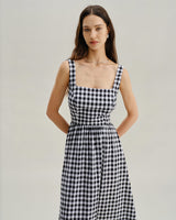 Black Plaid Square Neck Pocket Slip Maxi Dress - Threadford