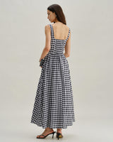 Black Plaid Square Neck Pocket Slip Maxi Dress - Threadford