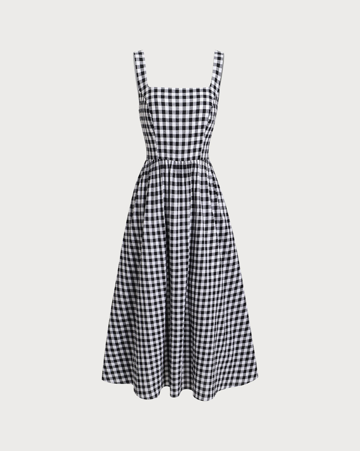 Black Plaid Square Neck Pocket Slip Maxi Dress - Threadford