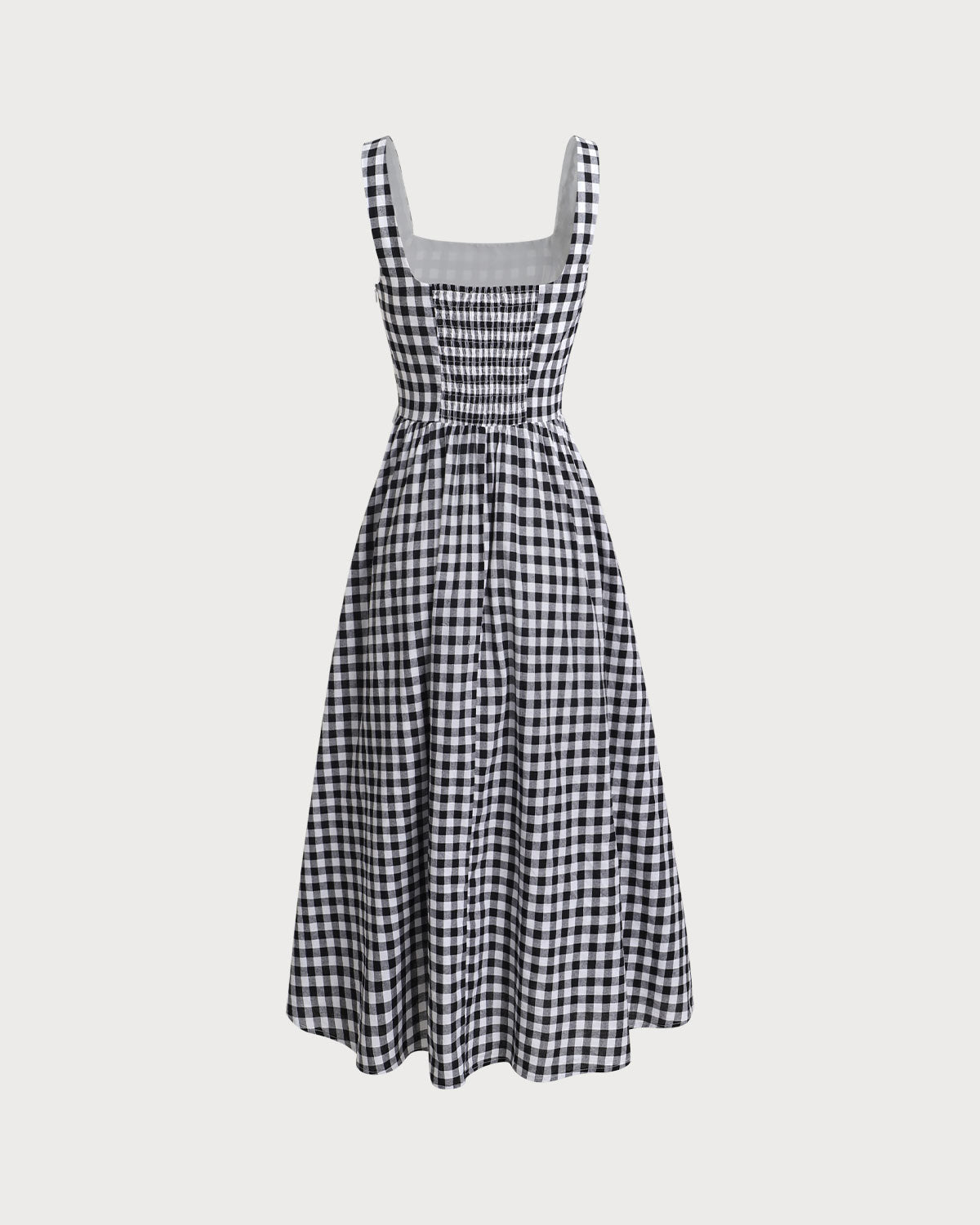 Black Plaid Square Neck Pocket Slip Maxi Dress - Threadford