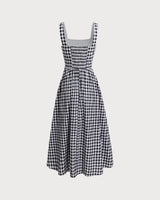 Black Plaid Square Neck Pocket Slip Maxi Dress - Threadford