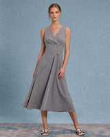 Black Plaid V Neck Sleeveless Maxi Dress - Threadford