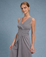 Black Plaid V Neck Sleeveless Maxi Dress - Threadford