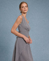 Black Plaid V Neck Sleeveless Maxi Dress - Threadford