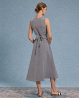 Black Plaid V Neck Sleeveless Maxi Dress - Threadford