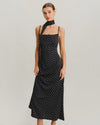 Black Polka Dot Cowl Neck Slip Maxi Dress - Threadford
