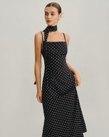 Black Polka Dot Cowl Neck Slip Maxi Dress - Threadford