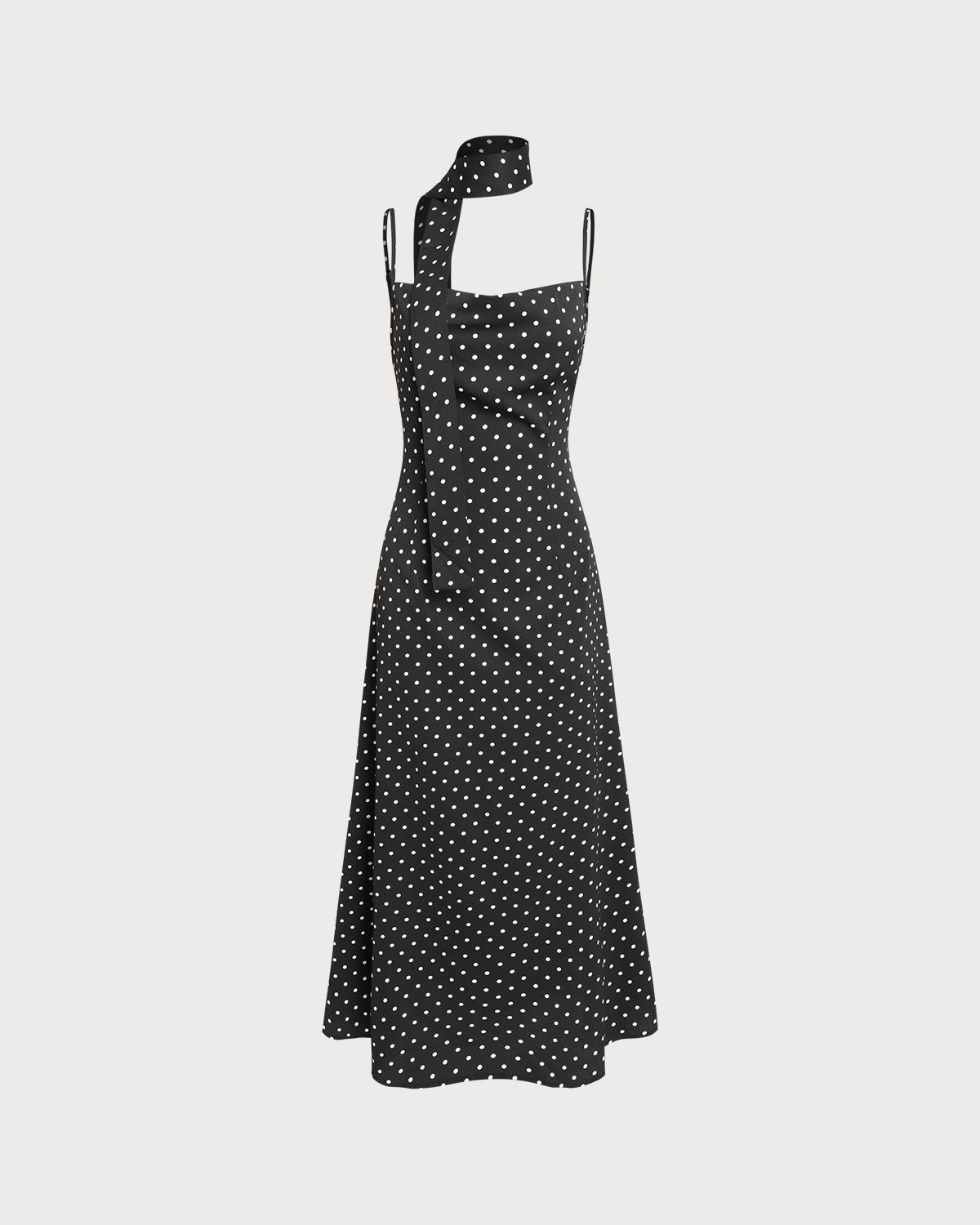 Black Polka Dot Cowl Neck Slip Maxi Dress - Threadford