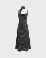 Black Polka Dot Cowl Neck Slip Maxi Dress - Threadford