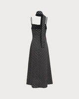 Black Polka Dot Cowl Neck Slip Maxi Dress - Threadford