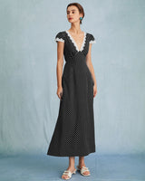 Black Polka Dot Lace Trim Maxi Dress - Threadford