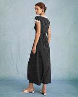 Black Polka Dot Lace Trim Maxi Dress - Threadford