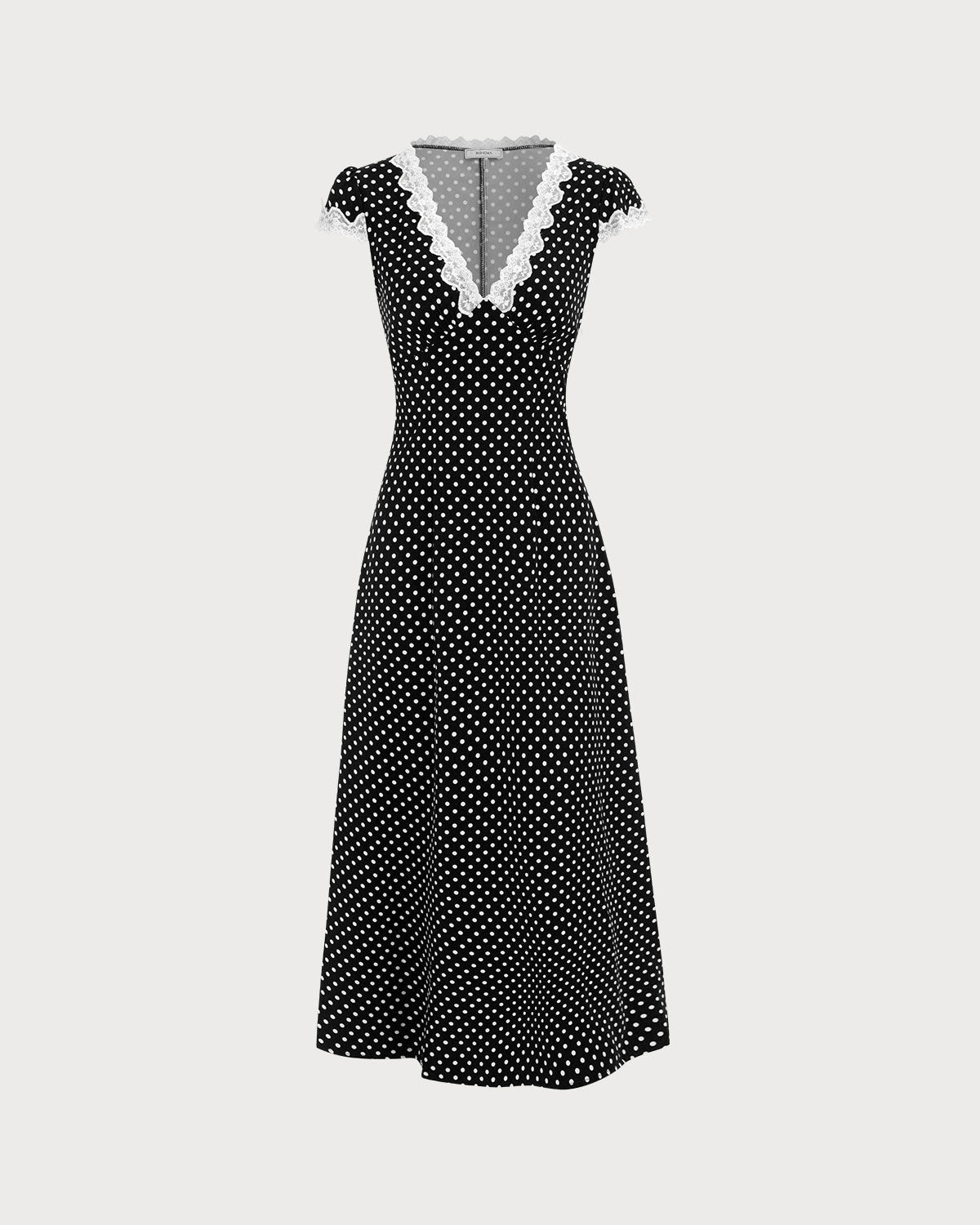 Black Polka Dot Lace Trim Maxi Dress - Threadford