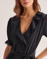 Black Ruffle Belted Maxi Dress - Threadford