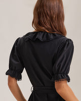 Black Ruffle Belted Maxi Dress - Threadford