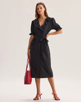 Black Ruffle Belted Maxi Dress - Threadford