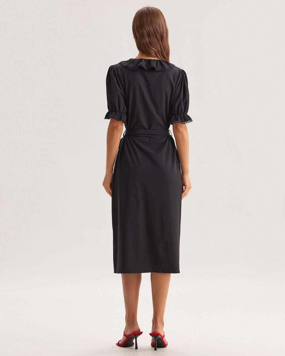 Black Ruffle Belted Maxi Dress - Threadford