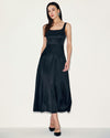 Black Satin A-Line Slip Maxi Dress - Threadford