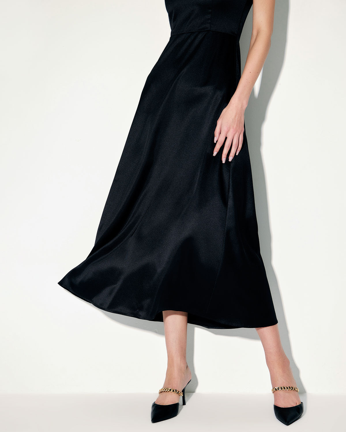 Black Satin A-Line Slip Maxi Dress - Threadford