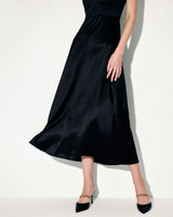 Black Satin A-Line Slip Maxi Dress - Threadford