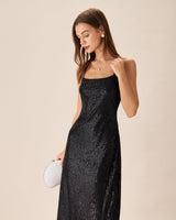 Black Sequin Bodycon Slit Maxi Dress - Threadford