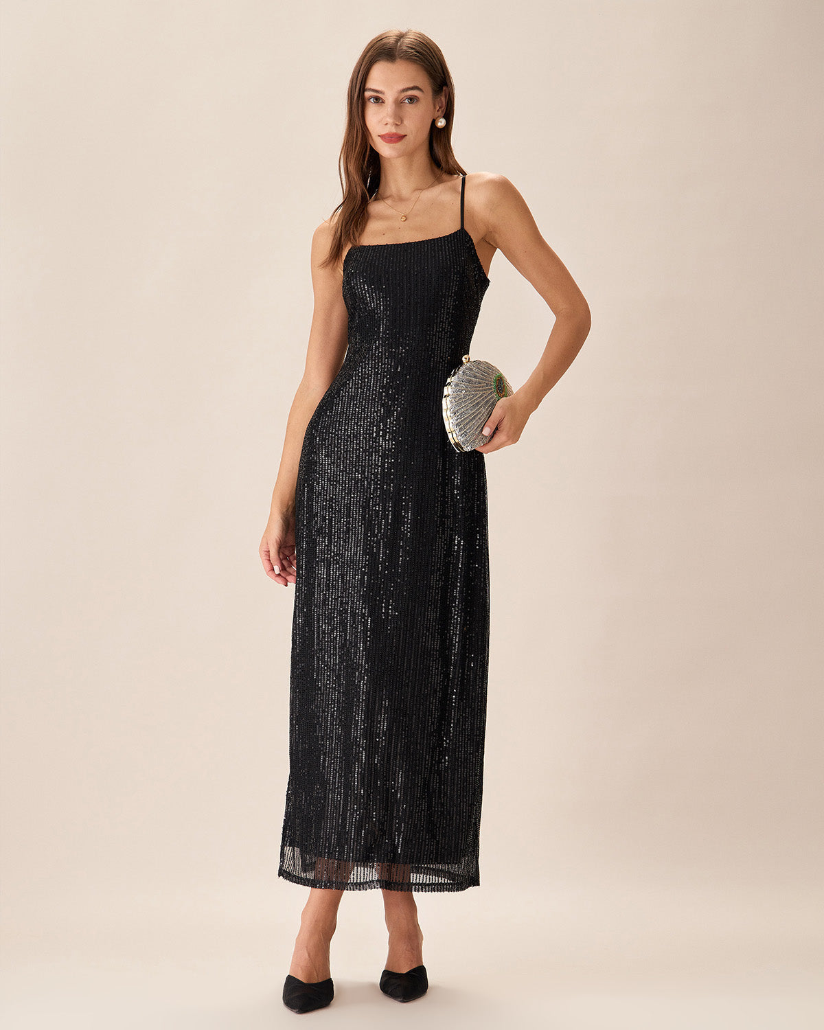 Black Sequin Bodycon Slit Maxi Dress - Threadford