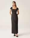 Black Square Neck Cap Sleeve Maxi Dress - Threadford
