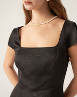 Black Square Neck Cap Sleeve Maxi Dress - Threadford