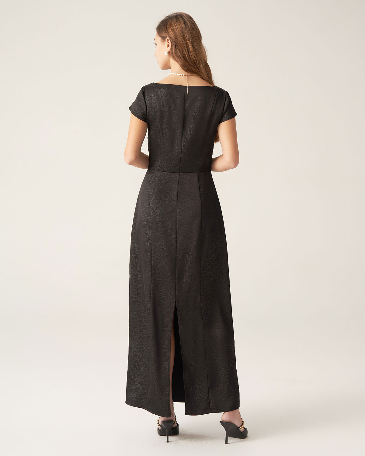 Black Square Neck Cap Sleeve Maxi Dress - Threadford