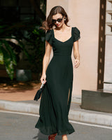 Black Sweetheart Neck Chiffon Maxi Dress - Threadford