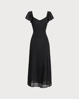 Black Sweetheart Neck Chiffon Maxi Dress - Threadford