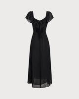 Black Sweetheart Neck Chiffon Maxi Dress - Threadford